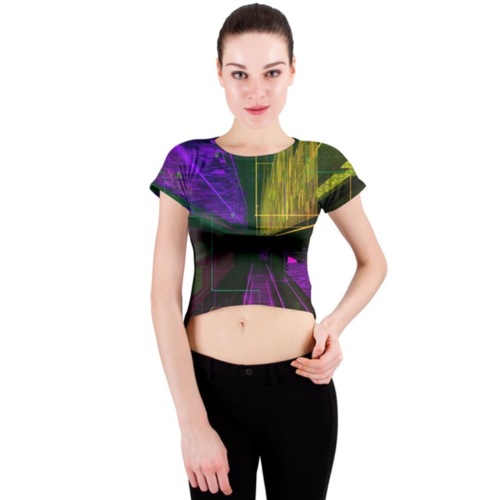 Data City Large Fiction Digital Crew Neck Crop Top