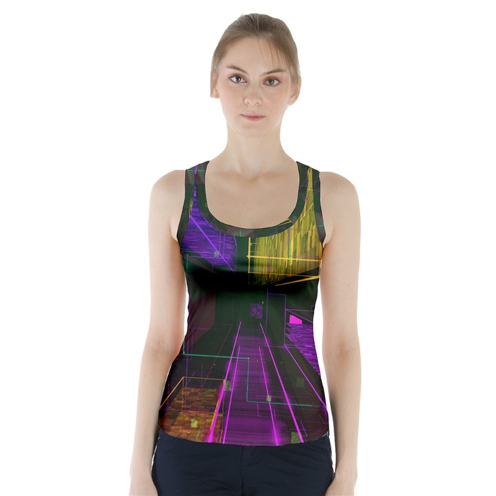 Data City Large Fiction Digital Racer Back Sports Top