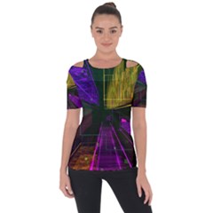 Data City Large Fiction Digital Shoulder Cut Out Short Sleeve Top by Simbadda