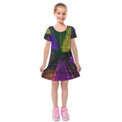 Data City Large Fiction Digital Kids  Short Sleeve Velvet Dress by Simbadda