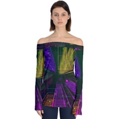 Data City Large Fiction Digital Off Shoulder Long Sleeve Top by Simbadda