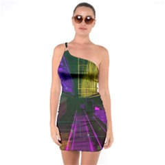 Data City Large Fiction Digital One Soulder Bodycon Dress by Simbadda