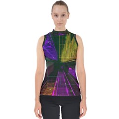 Data City Large Fiction Digital Mock Neck Shell Top by Simbadda