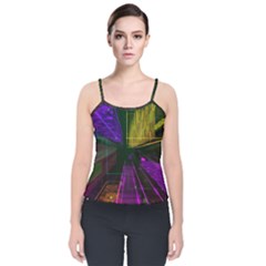 Data City Large Fiction Digital Velvet Spaghetti Strap Top by Simbadda