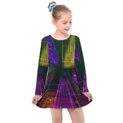 Data City Large Fiction Digital Kids  Long Sleeve Dress by Simbadda