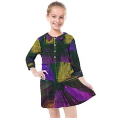 Data City Large Fiction Digital Kids  Quarter Sleeve Shirt Dress by Simbadda