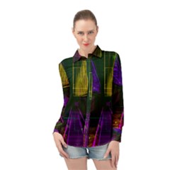 Data City Large Fiction Digital Long Sleeve Chiffon Shirt