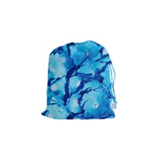 Hydrangea Blue Petals Flower Drawstring Pouch (small) by Simbadda