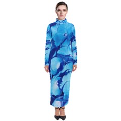 Hydrangea Blue Petals Flower Turtleneck Maxi Dress by Simbadda