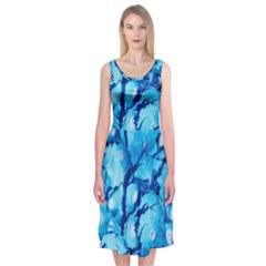 Hydrangea Blue Petals Flower Midi Sleeveless Dress by Simbadda