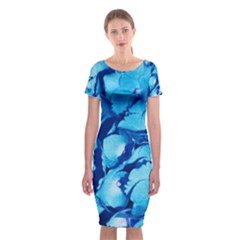 Hydrangea Blue Petals Flower Classic Short Sleeve Midi Dress by Simbadda