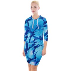 Hydrangea Blue Petals Flower Quarter Sleeve Hood Bodycon Dress by Simbadda