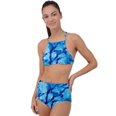 Hydrangea Blue Petals Flower High Waist Tankini Set by Simbadda