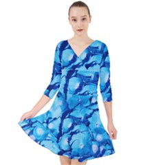 Hydrangea Blue Petals Flower Quarter Sleeve Front Wrap Dress by Simbadda