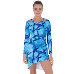 Hydrangea Blue Petals Flower Asymmetric Cut-out Shift Dress by Simbadda