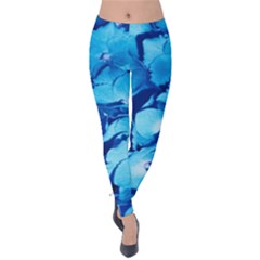 Hydrangea Blue Petals Flower Velvet Leggings