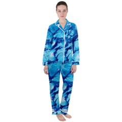 Hydrangea Blue Petals Flower Satin Long Sleeve Pyjamas Set by Simbadda