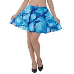 Hydrangea Blue Petals Flower Velvet Skater Skirt by Simbadda