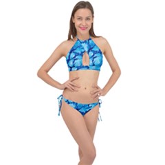 Hydrangea Blue Petals Flower Cross Front Halter Bikini Set by Simbadda