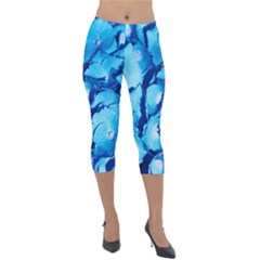 Hydrangea Blue Petals Flower Lightweight Velour Capri Leggings  by Simbadda