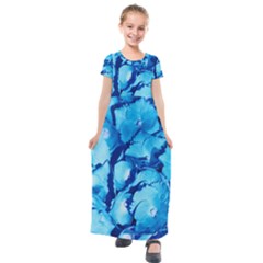 Hydrangea Blue Petals Flower Kids  Short Sleeve Maxi Dress by Simbadda