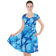 Hydrangea Blue Petals Flower Cap Sleeve Midi Dress by Simbadda