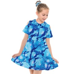 Hydrangea Blue Petals Flower Kids  Short Sleeve Shirt Dress by Simbadda