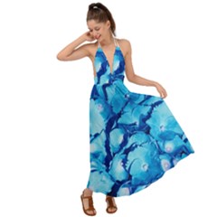 Hydrangea Blue Petals Flower Backless Maxi Beach Dress