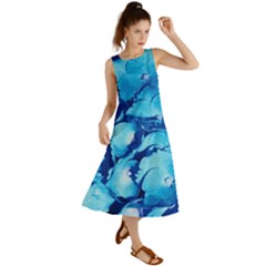 Hydrangea Blue Petals Flower Summer Maxi Dress