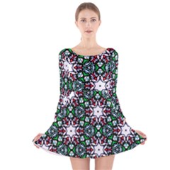 Stained Glass Pattern Church Window Long Sleeve Velvet Skater Dress