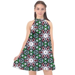 Stained Glass Pattern Church Window Halter Neckline Chiffon Dress  by Simbadda