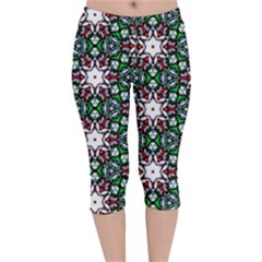 Stained Glass Pattern Church Window Velvet Capri Leggings 