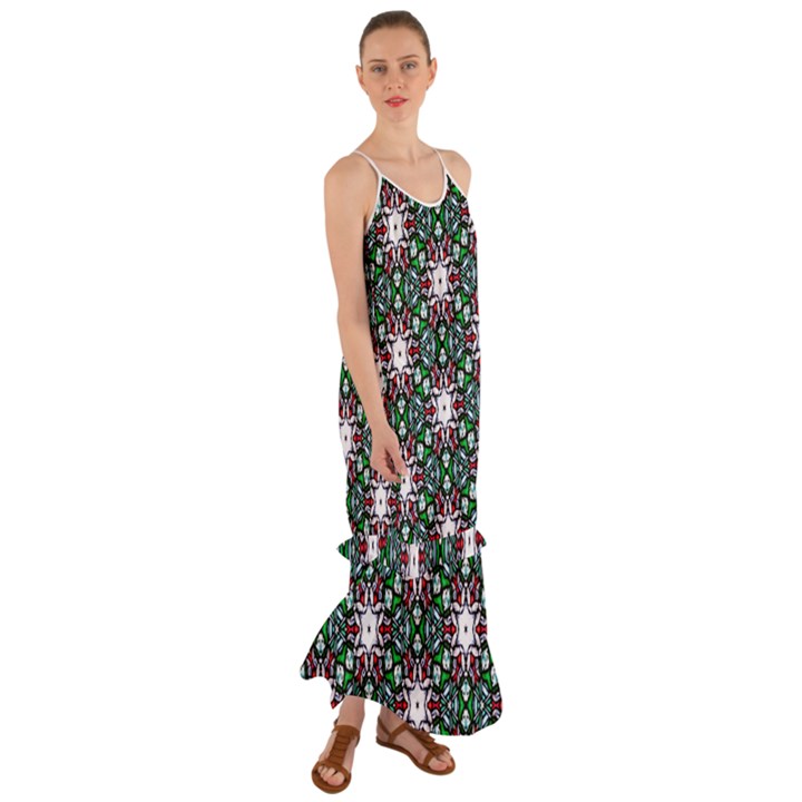 Stained Glass Pattern Church Window Cami Maxi Ruffle Chiffon Dress