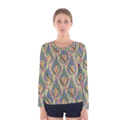 Tribal Background Boho Digital Paper Women s Long Sleeve Tee