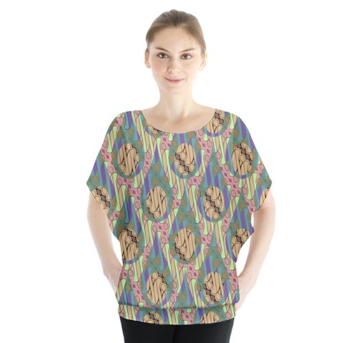 Tribal Background Boho Digital Paper Batwing Chiffon Blouse by Simbadda