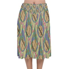 Tribal Background Boho Digital Paper Velvet Flared Midi Skirt