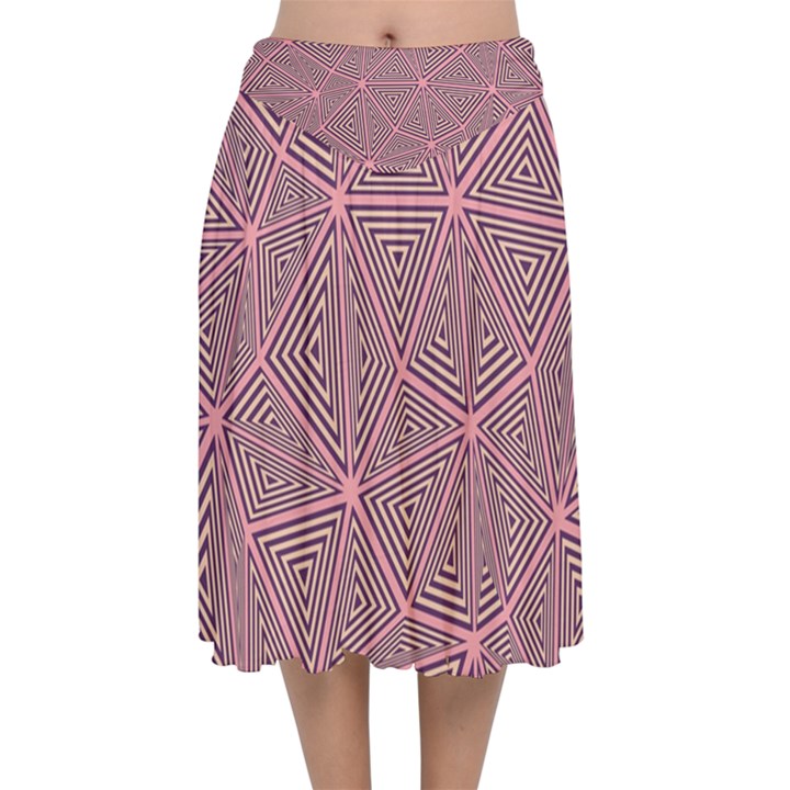 Triangle Background Abstract Velvet Flared Midi Skirt