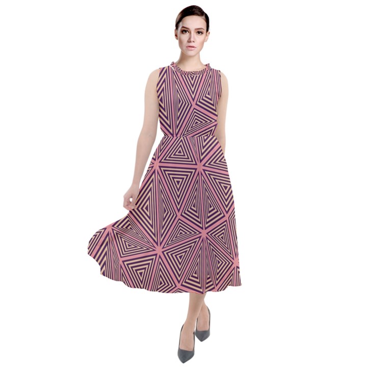 Triangle Background Abstract Round Neck Boho Dress