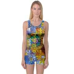 Sunflower Kaleidoscope Pattern One Piece Boyleg Swimsuit