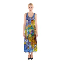 Sunflower Kaleidoscope Pattern Sleeveless Maxi Dress