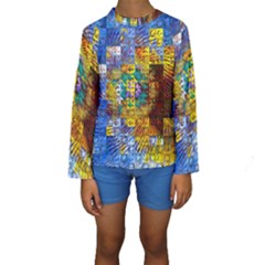 Sunflower Kaleidoscope Pattern Kids  Long Sleeve Swimwear by Simbadda