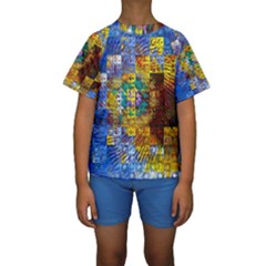 Sunflower Kaleidoscope Pattern Kids  Short Sleeve Swimwear