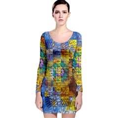 Sunflower Kaleidoscope Pattern Long Sleeve Bodycon Dress