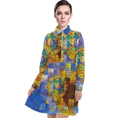 Sunflower Kaleidoscope Pattern Long Sleeve Chiffon Shirt Dress