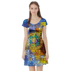 Sunflower Kaleidoscope Pattern Short Sleeve Skater Dress