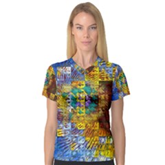 Sunflower Kaleidoscope Pattern V-Neck Sport Mesh Tee