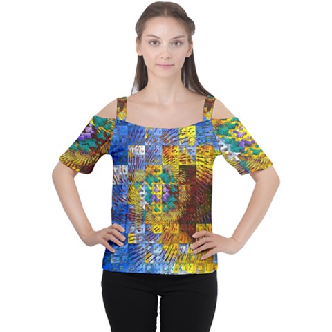 Sunflower Kaleidoscope Pattern Cutout Shoulder Tee by Simbadda