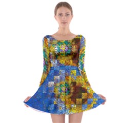 Sunflower Kaleidoscope Pattern Long Sleeve Skater Dress