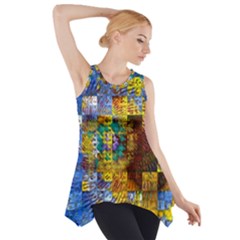 Sunflower Kaleidoscope Pattern Side Drop Tank Tunic