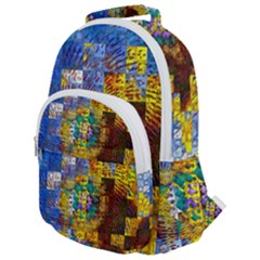 Sunflower Kaleidoscope Pattern Rounded Multi Pocket Backpack